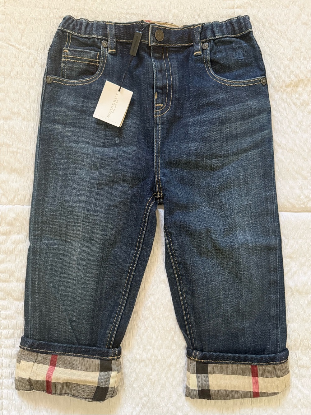 🆕 BURBERRY Children PIERRE CLASSIC CHECK Fold Up Bottoms Boys’ Jeans Size 3Y 💙
